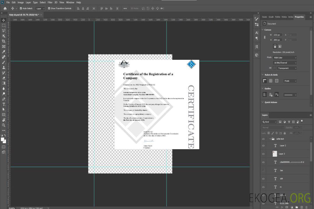 Certificat d'enregistrement de la société 1 de l'Australian Securities and Investments Commission (ASIC) template
